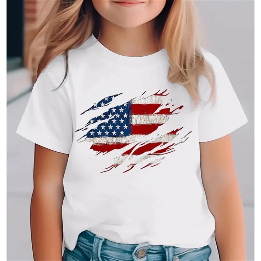 2025 Summer Kids Girl Clothes Heart Pattern Print Clothing for Girls Short Sleeve T Shirt Child Boys Fashion Outdoor O-Neck Tops