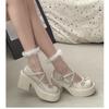 Women's Shoes 2024 New Fashion Round Toe Women's High Heels Autumn Bow Buckle Solid Color Dress Thick Sole Thick Heel Pumps
