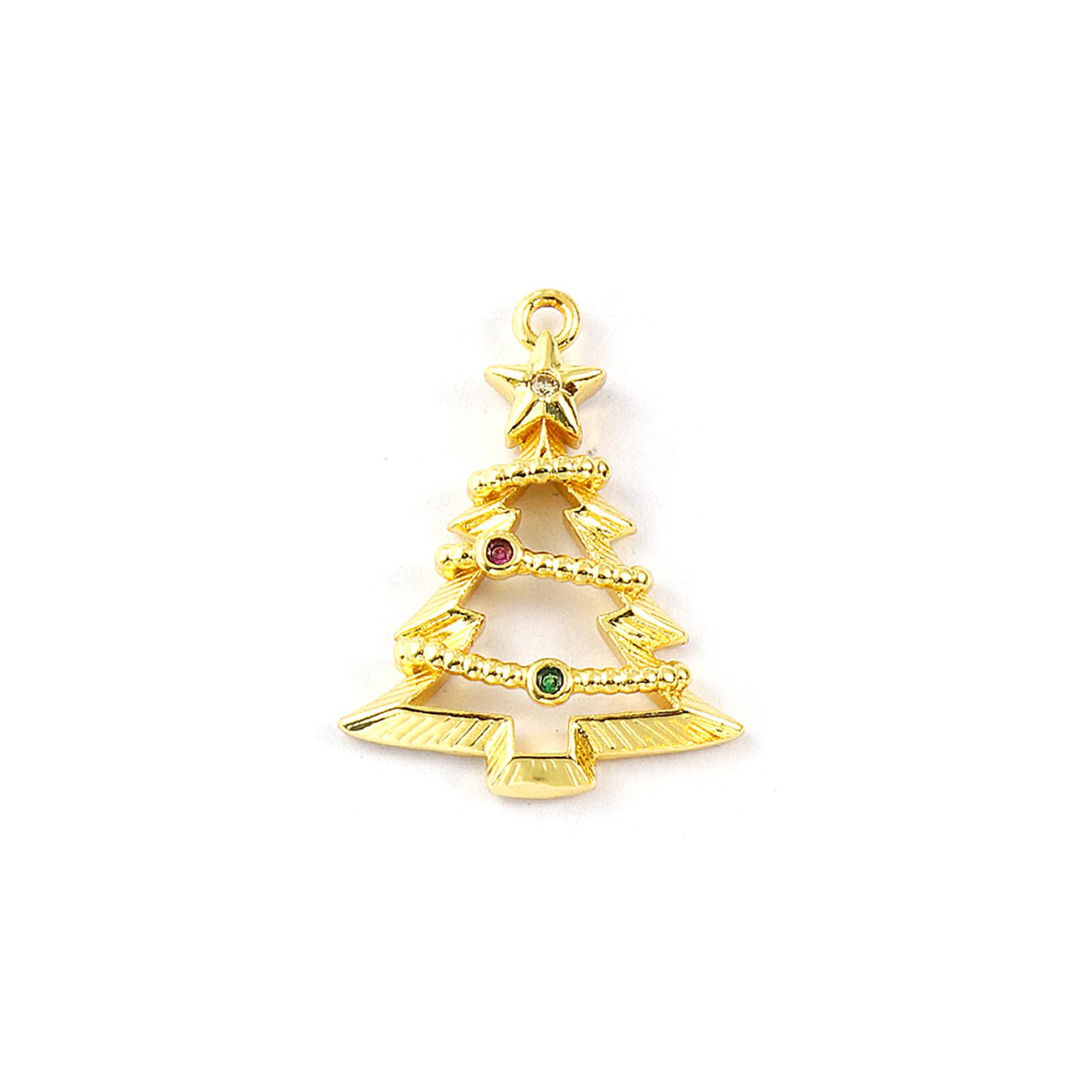 

2 PCs Brass & Cubic Zirconia Charms 18K Gold Plated Christmas Tree Micro Pave Pendants For DIY Necklace Bracelet Jewelry Making