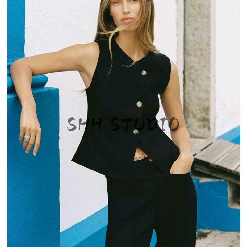 Linen Blended Vest Style Tops 2730722 8043746 Wide Leg Pants 2845722 8044746