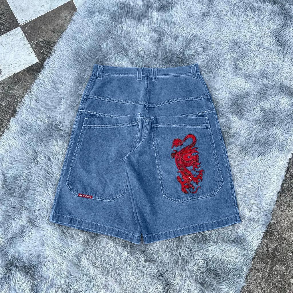 Unisex Y2K Baggy Shorts Vintage American Streetwear Printing Denim Shorts 2000s Hip Hop Men Women Casual Basketball Shorts