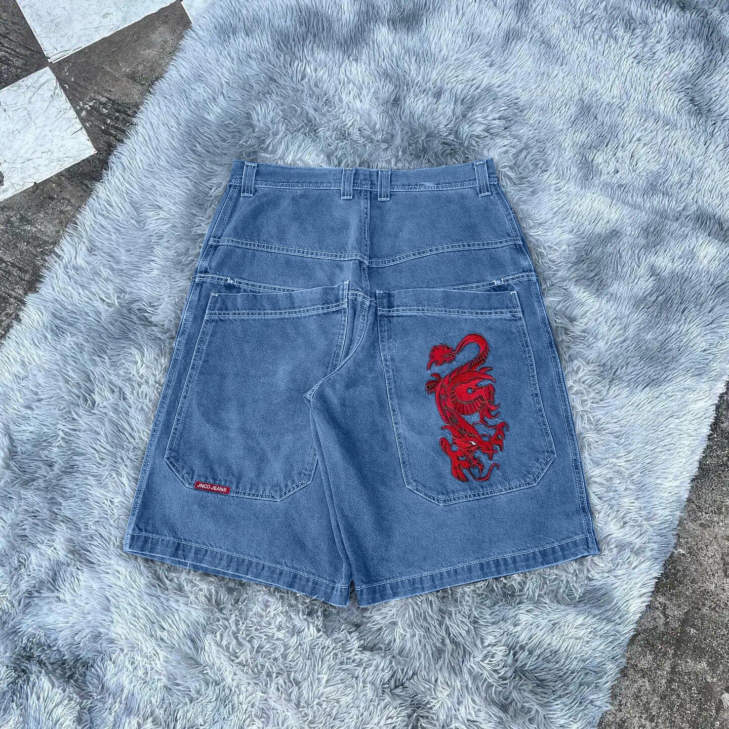 

Унісекс Y2K мішкуваті шорти Vintage American Streetwear друк джинсові шорти 2000-х років хіп-хоп чоловіки жінки повсякденні баскетбольні шорти XL