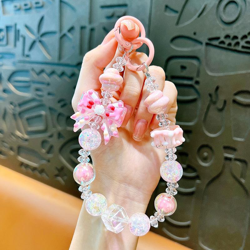 Fashion Sweet Bow Pearl Beads For Mobile Phone Chain Hand Painted Beads DIY Beaded Jewelry Pendant Bag Charm