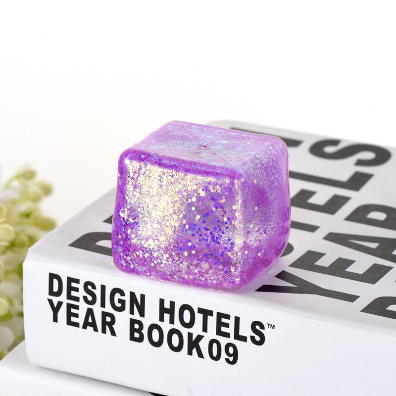Colorful Sparkle Glitter Ice Cube Fidget Toys Slow Rebound Soft Stress Relief for Adults Anxiety Reduction
