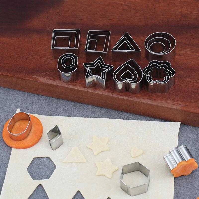 New 24 Pcs/Set Cookie Cutter Stainless Steel Fondant Cake Baking Mold Round Heart Flower Star Shape Biscuit Decorating Moulds
