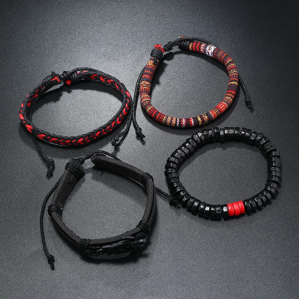 Men's Simple Hand-woven Bohemian Colored Leather Bracelet Turtle Alloy Accessories Set Hand Rope