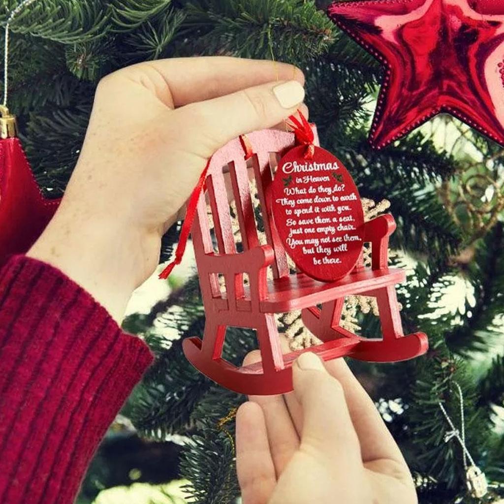 Christmas In Heaven Memorial Ornament Mini Wooden Rocking Chair with Meaningful For Christmas In Heaven