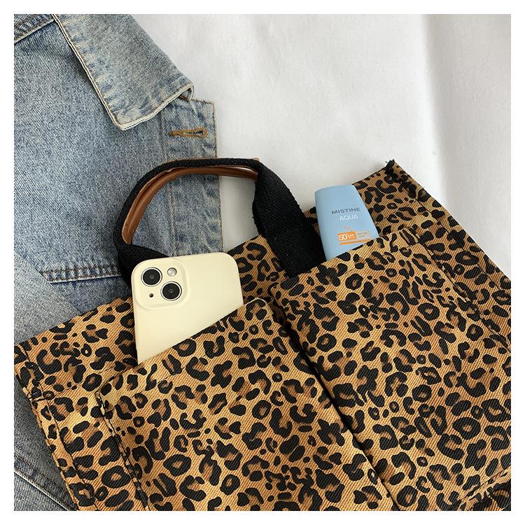 Women's High-End Leopard Print Canvas Tote Bag - Autumn/Winter Fashion, Large Capacity, Casual Crossbody & Shoulder Bag