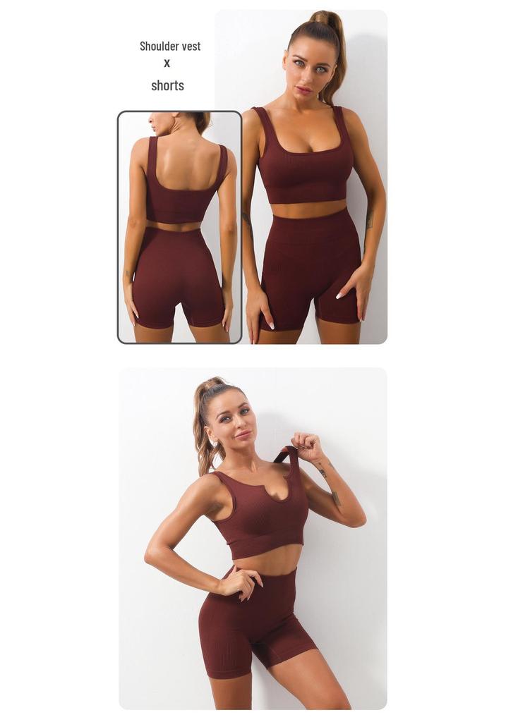 Europäisch-Amerikanisches Nahtloses Schnelltrocknendes Yoga-Westen- & High-Waist-Shorts-Set für Damen