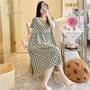 Cotton and Silk Nightgown Women's Summer Short-sleeved Large-size High-end Printed Maternity Pajamas Can Be Worn Outside Long Loungewear
