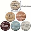 Set of 6 2D Motivational Words Theme Pattern Art Coasters Round Wooden Heat Resistant Non-Slip Home Decor Gift Multifunctional