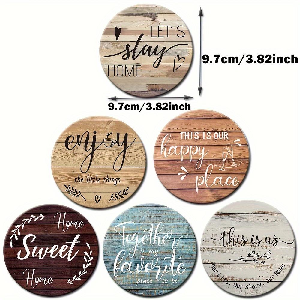 Set of 6 2D Motivational Words Theme Pattern Art Coasters Round Wooden Heat Resistant Non-Slip Home Decor Gift Multifunctional