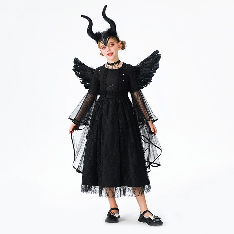 Kinder Halloween Kostüm Mädchen Engel Teufel Kleid Hexe Vampir Fee Party Outfit 3-8J
