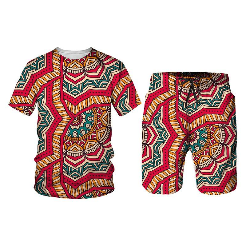 

Летние африканские наряды, 3D-печатные спортивные мужские шорты, костюмы, винтажный повседневный комплект из 2 предметов: футболка + шорты, модный мужской спортивный костюм 4XL
