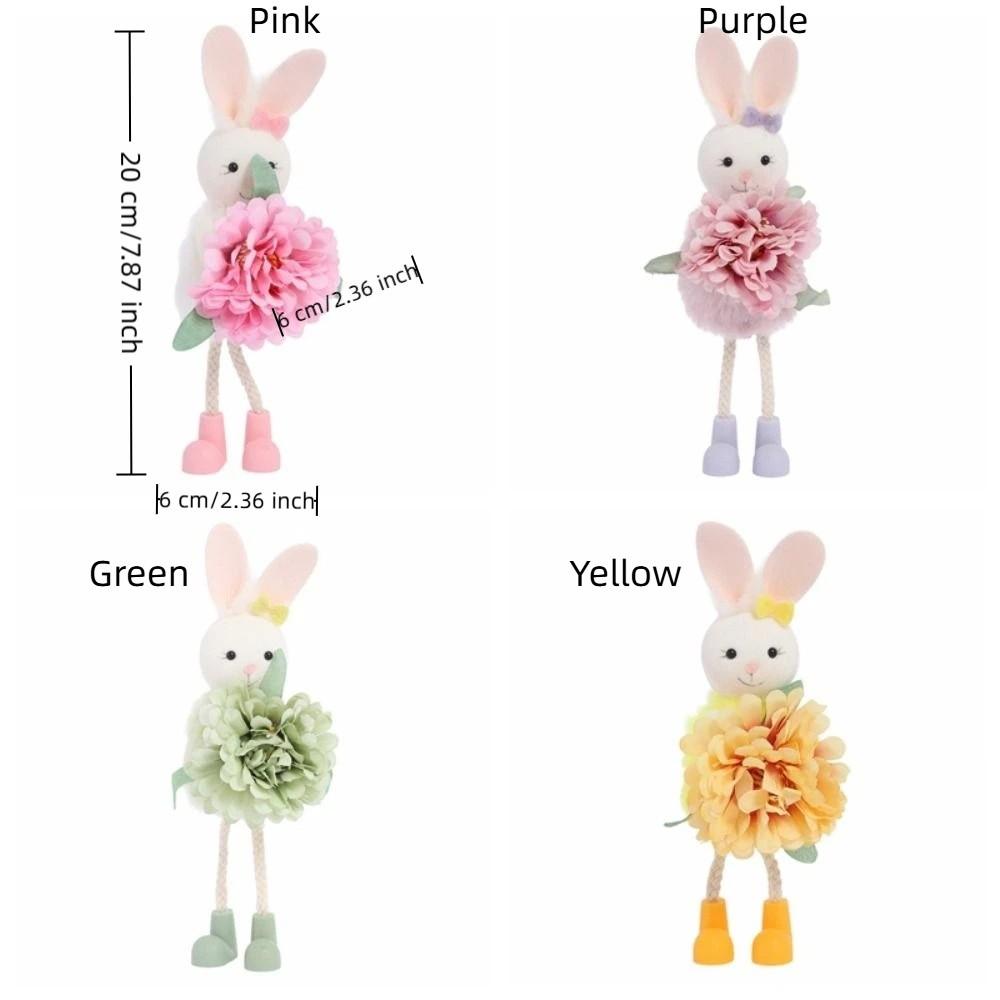Cartoon Flower Rabbit Figurine Long Legs Easter Bunny Doll Easter Bunny Ornament Holiday Decor