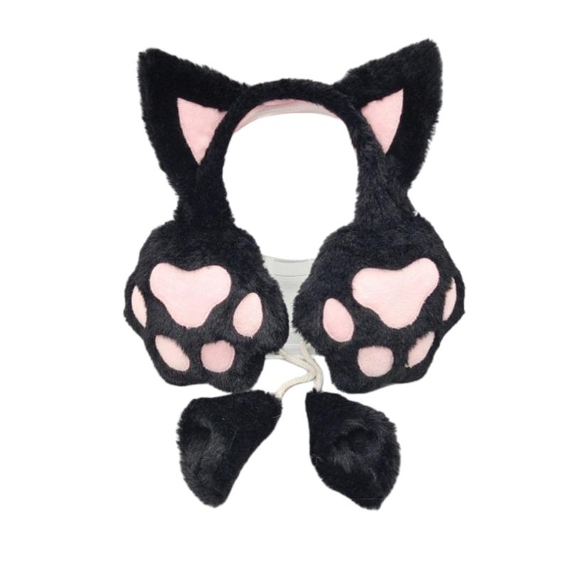Soft Ear Covers In a Plush Cats Ear Headband with Paws Pad, Decorative Earmuffs for Casual Winter Outdoor, Daily Cold Weather Warmth