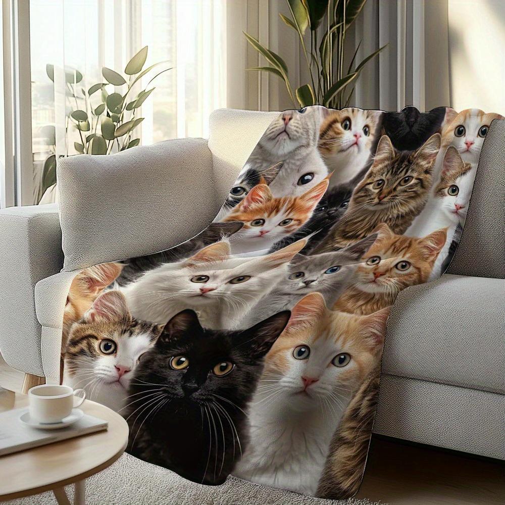 Cute Cats Fleece Blanket 3D Cat Faces Design Soft Cozy Throw Home Decor for Living Room or Bedroom Gift for Cat Lovers60x80