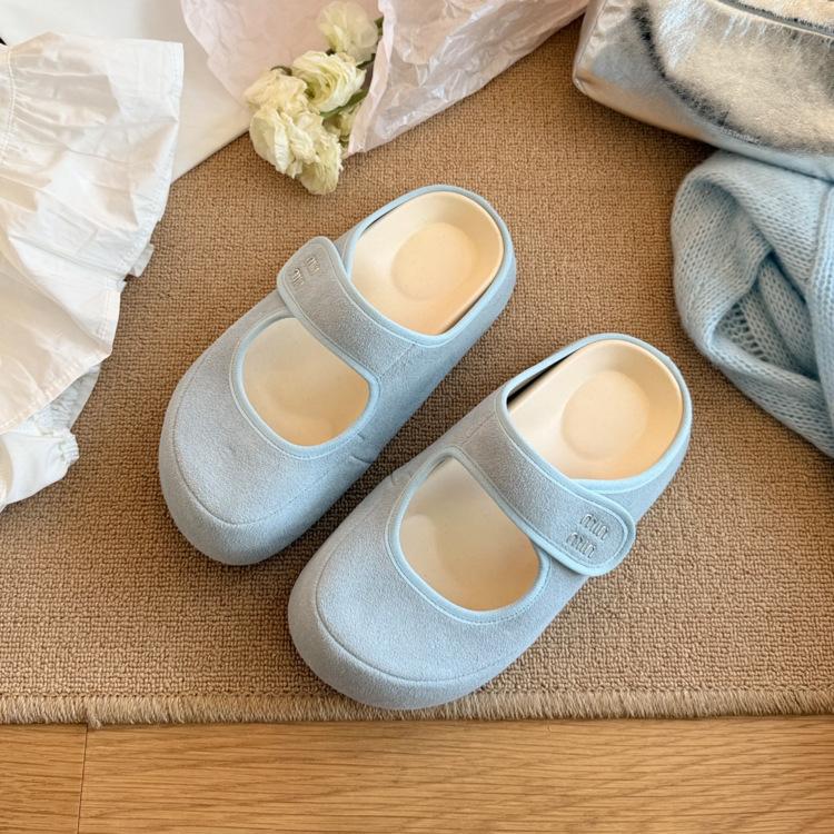 Soft leather version~ thick bottom simple height increase soft bottom 2025 spring new versatile round head bag head tow boken color women