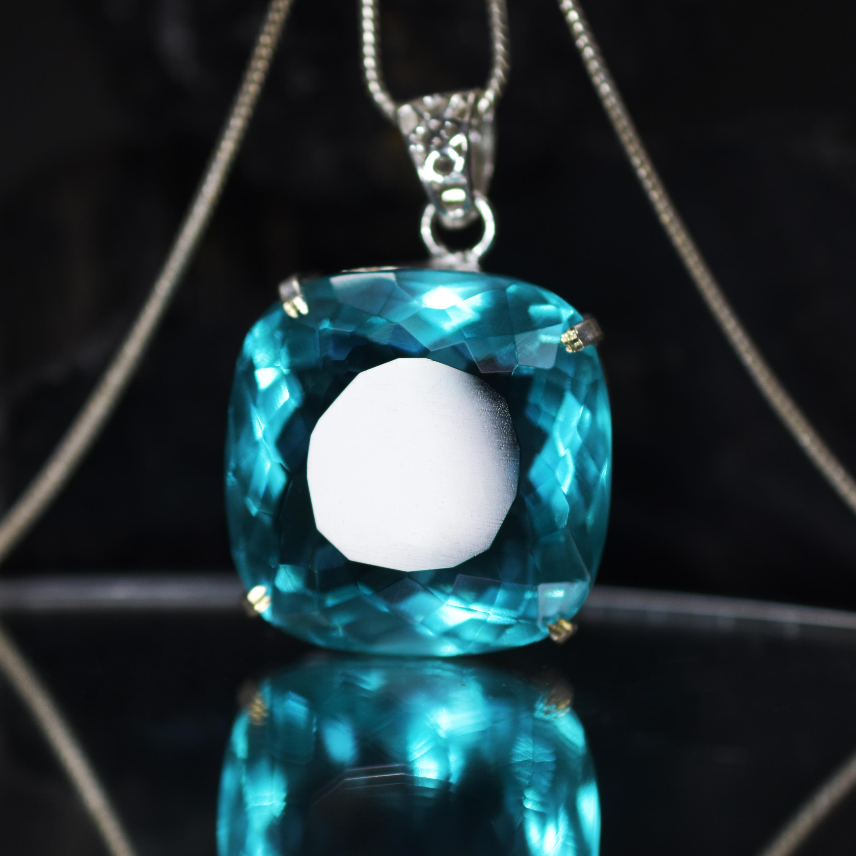 

Натуральний Гарний Кулон Блакитний Топаз Кушон Срібло 925 проби 116.35 Каратів Самоцвіти my-414-k 30.3 MM Approx. синій