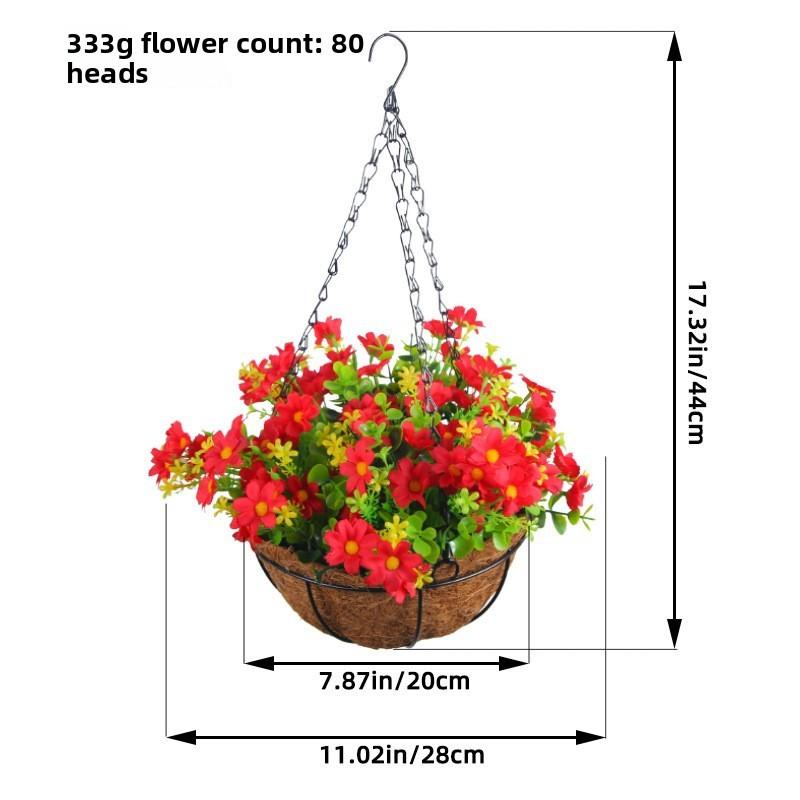Artificial Flower Hanging Basket With Silk Flowers For Home Decor And Living Room Display