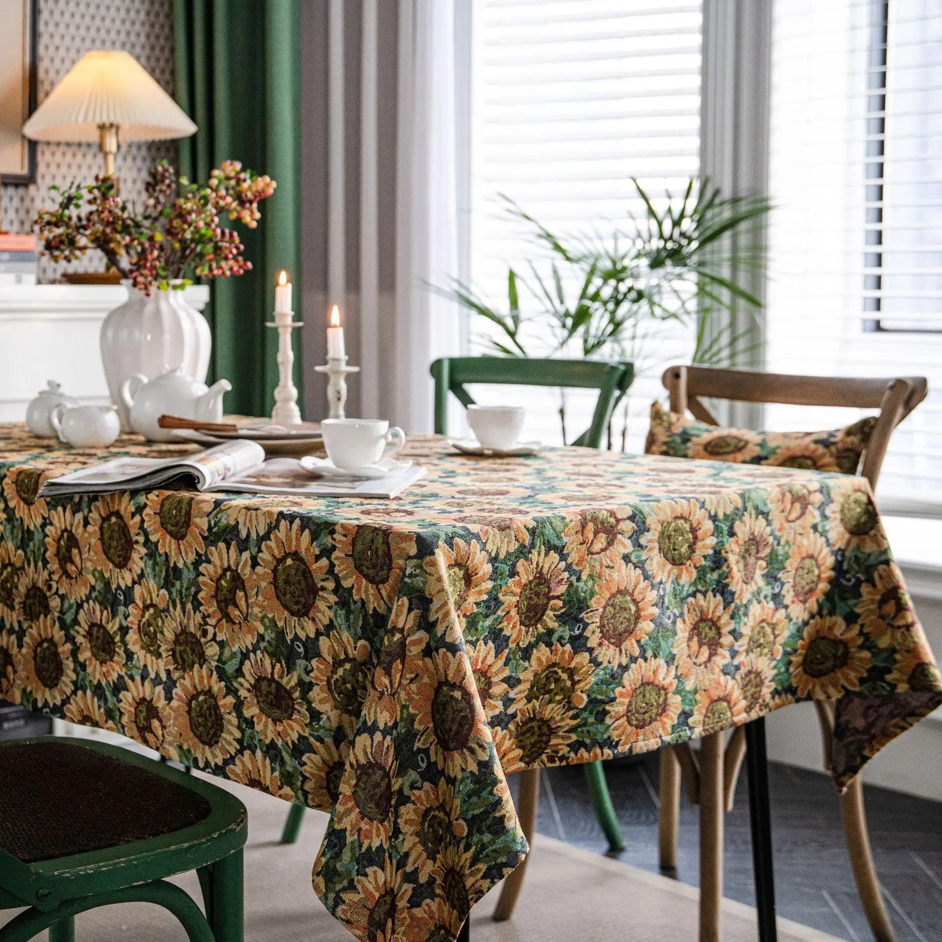 

Tassel Edge Cotton Linen Table Cover Red Holiday Jacquard Dining Tablecloth Flower Pattern Dustproof Tablecloth Background Cloth 140x220cm 1pcs
