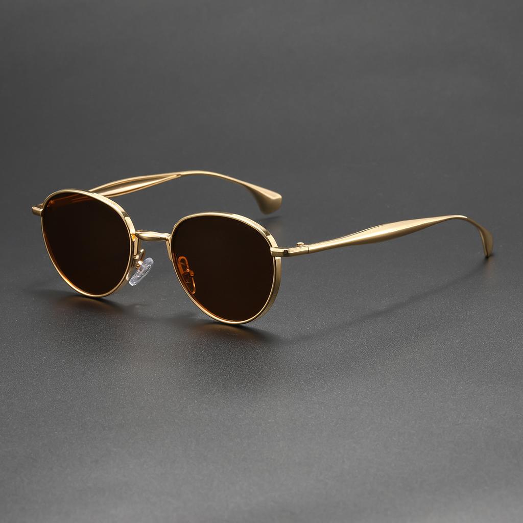 New light luxury round metal sunglasses men's and women's gold thin frame retro literary and versatile trend glasses