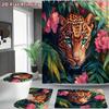4Pcs Tropical Leopard Shower Curtain Set with Non-Slip Bath Mat, Toilet Lid Cover, Contour Rug & 12 Hooks, Bathroom Decor