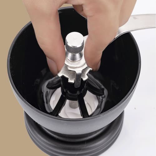 Manual Coffee Bean Mill with Tapered Ceramic Mill Plate, Compact, Lightweight, Portable, Easy To Clean, Adjustable Grinding (Includes 2 Glass Jar, Bru