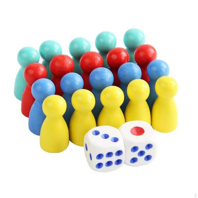 Wooden Pawns,Game Pieces with 2 Dice,Board Game Pawns,Multicolor Pawns for Tabletop Markers