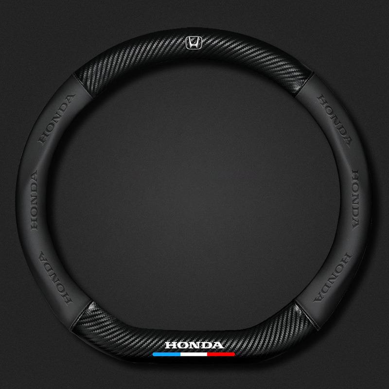WKB5  38cm Car Carbon Fiber Steering Wheel Cover For Honda Civic FIT CRV Accord Jazz HRV Car Interior Non-slip Steering Wheel Cover