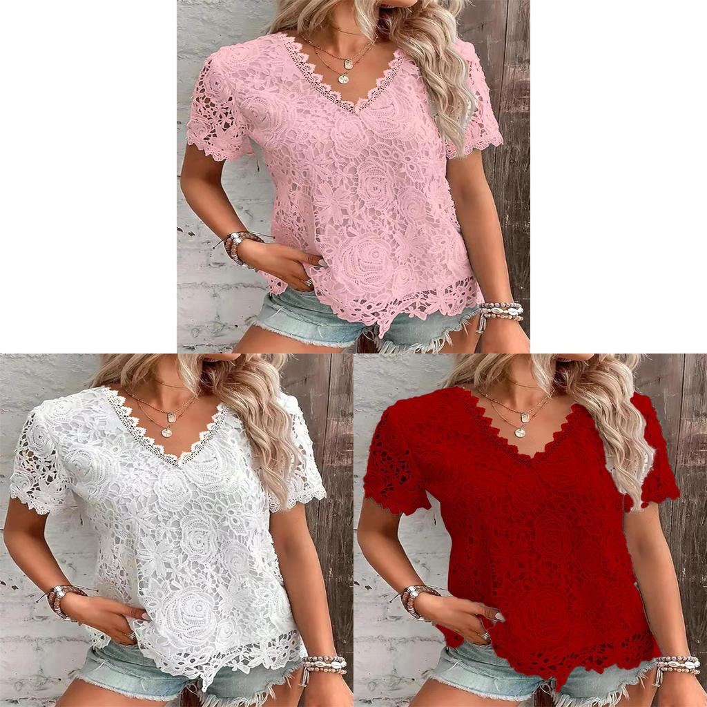 Euro Style T Shirt With Lace Trim For Women Spring Casual Fashion Top