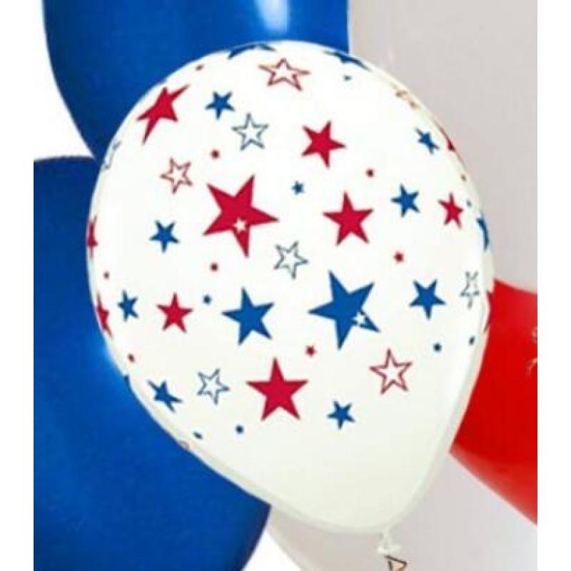 Fidgetkit 12-Inch Star Printing Latex Balloon(100 Pieces), Red, Blue, White, and Star Balloons for