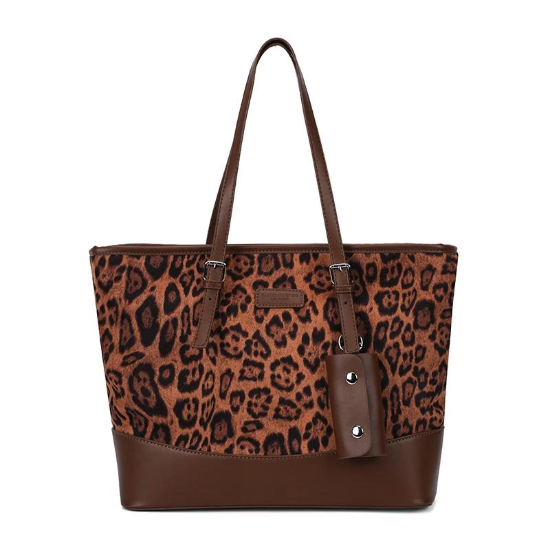 Autumn Faux Suede Leopard Large Capacity Tote Bag Patchwork Retro Commuting Shoulder Bags 2026 Fashi Versatile Ladies Bags