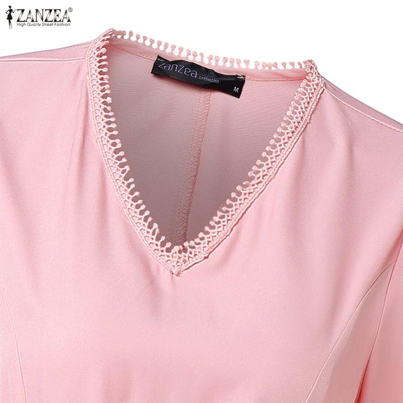 ZANZEA Women Casual V-Neck Loose Half Sleeve Dress