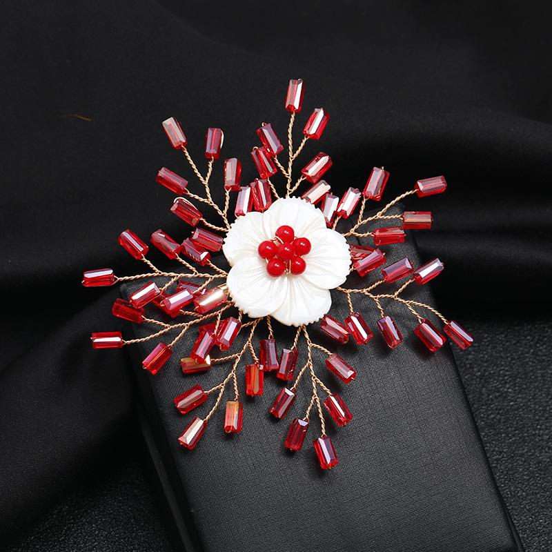 Red crystal pearl snowflake brooch temperament elegant luxury atmosphere high-end corsage women's high-end coat pin