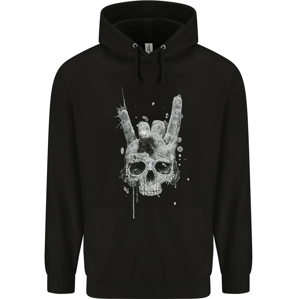 Rock N Roll Music Salute Skull Biker Gothic Hoodie