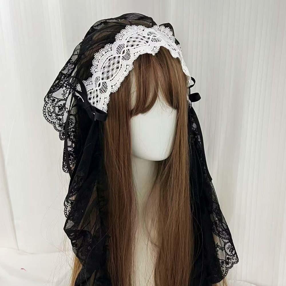 Gothic Style Lolita Headwear Y2K Lolita Girls Headband Lace Bow Hair Band Comic Convention
