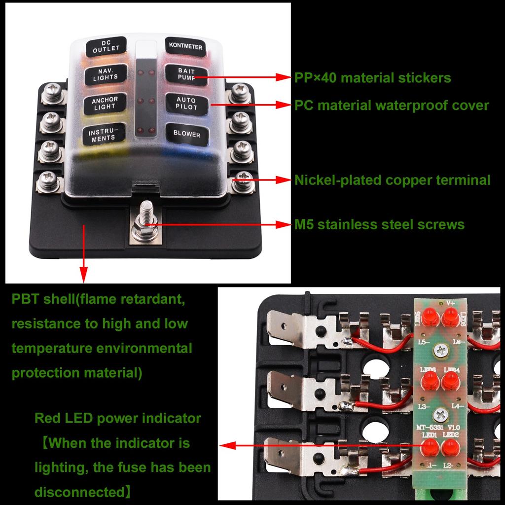 Fuse Box Holder 8 Way Screw Fuse Block for Car, Off-Road, RV, Bus, Yacht, Boat