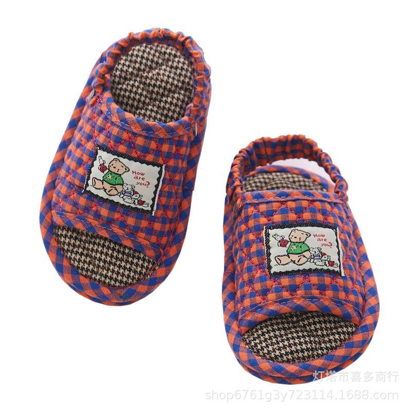 Children's slippers indoor soft bottom home silent boys and girls cotton and linen fabric bottom slippers spring and autumn seasons