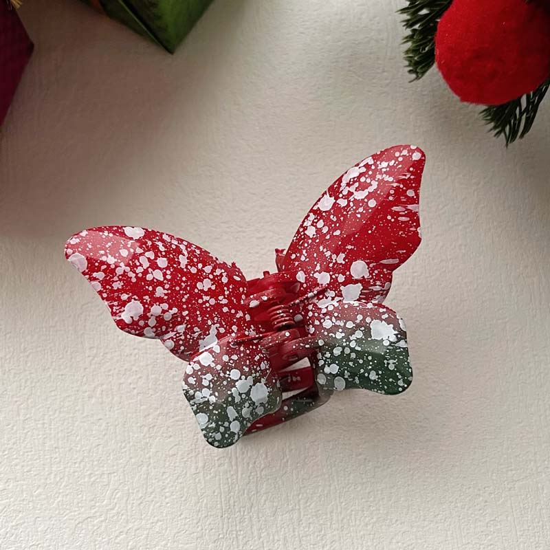 Fashion Christmas Acrylic Hair Claws for Women Girls Sweet Snowflake Print Shark Clamp Hair Clip Headdress Hair Accessories Gift