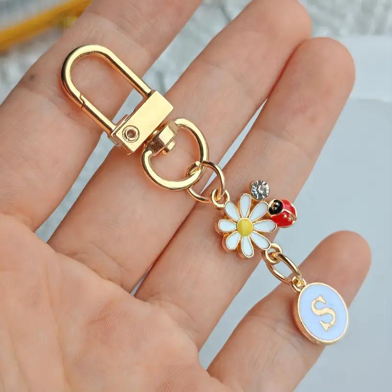 Ladybug A-Z Alphabet Pendants Keyring Initials 26 Letters Keychains Handbag Ornaments Diy Girls Kids Jewelry Gifts