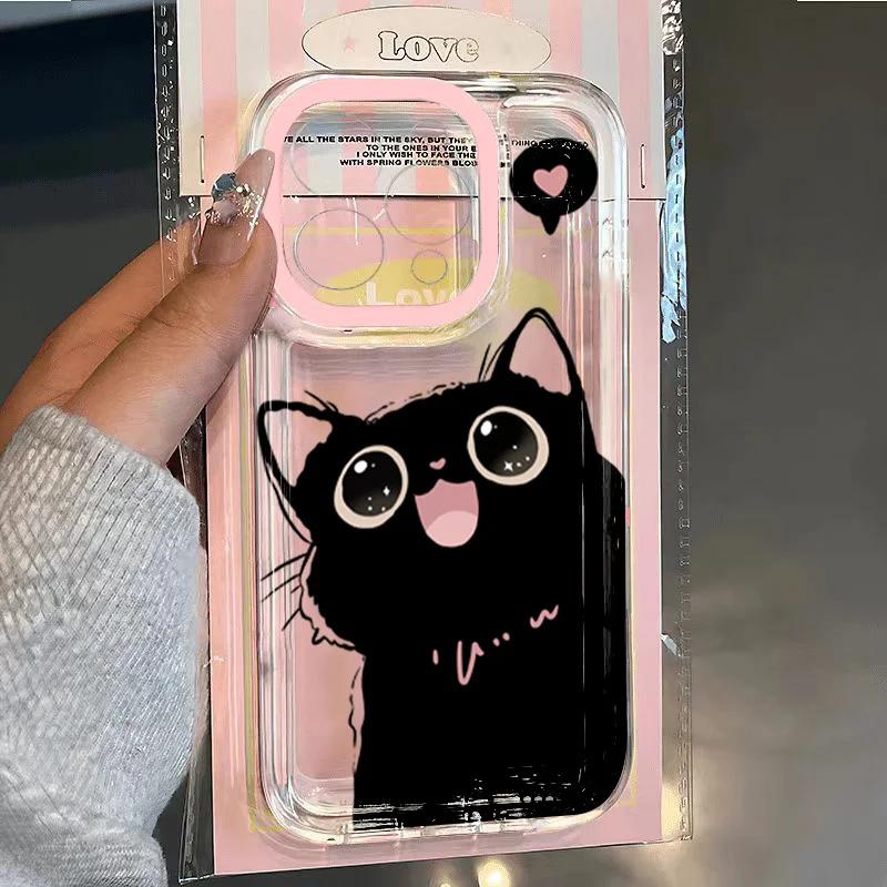 Klar Niedliche Schwarze Katze Hülle für Samsung Galaxy A56 A16 A06 A15 A35 A55 5G S25 S24 S23 Ultra S22 S21 Plus FE Tier Weiche TPU Abdeckung