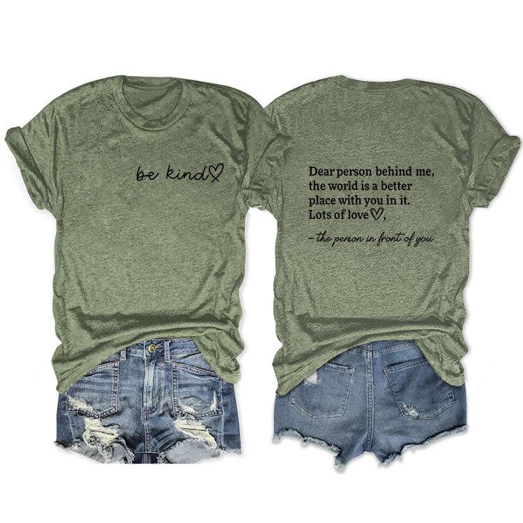 

Front and rear printed short-sleeved DEAR PERSON BEHIND ME loose fashion T-shirt XXXL