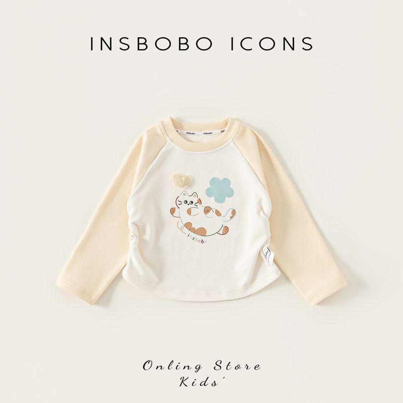 Insbobo Girls Long-Sleeved T-Shirt 2026 Spring New Style Baby Fashionable Cartoon Clothes Cute Spring and Autumn Outfit for Girls Rice White 100