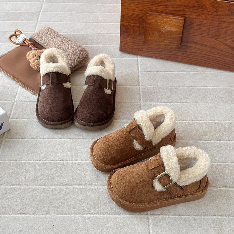French Style Fleece Lined Thick Sole Girls Fuzzy Winter Ankle Snow Boots