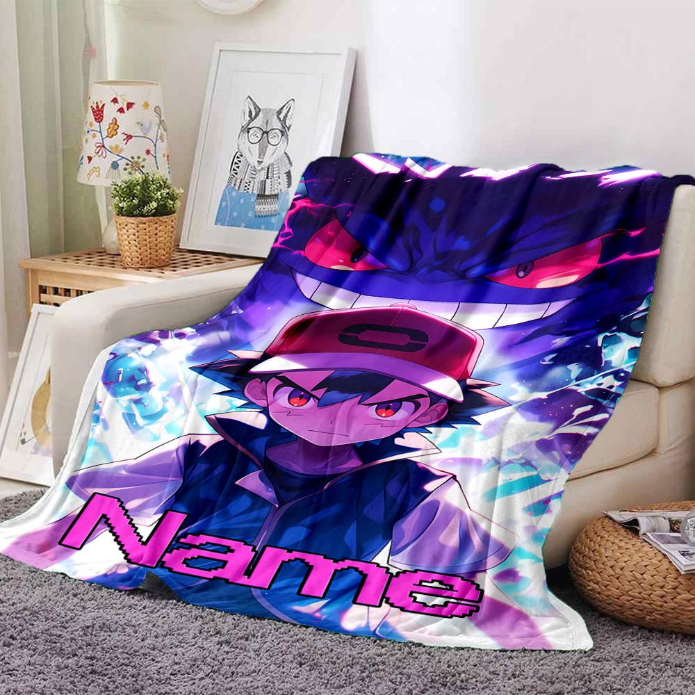 Customiz Name Personality Pokémon Gengar Blanket Soft &Warm Sofa Office Bed Travel Lunch Break Blanket, Gift Suitable All Seasons