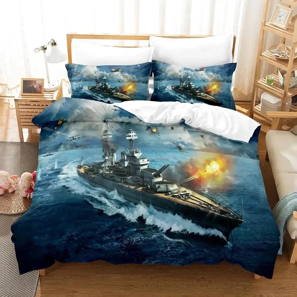 3D Print Game World Of Warships  Bedding Set Duvet Cover Bed Set Quilt Cover Pillowcase Comforter King Queen Size Boys Adult
