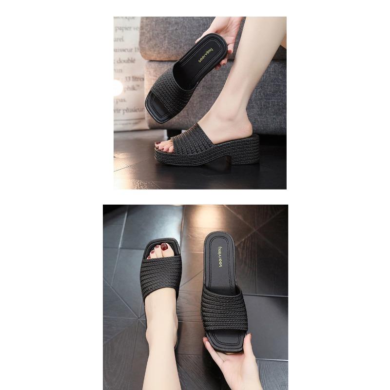 Léto Nové Silná podrážka Vysoký podpatek Francouzské svrchní oblečení Protiskluzové Dámské sandálové pantofle Lehké tlusté podpatky One Line Shower Vyvýšené pantofle