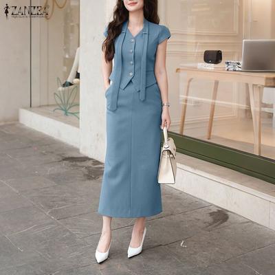 Women Short Sleeve Blouse and Skirts Summer Two Piece Suit Sets