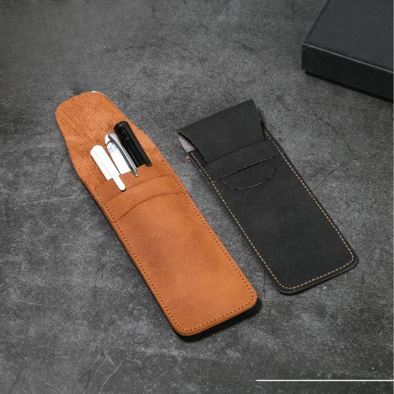 Retro Matte PU Leather Flip-top Pen Case  High-end Pen Protection Case Large-capacity Double-barrel Pen Case